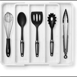 NWT White Bamboo Kitchen Drawer Organizer For Silverware